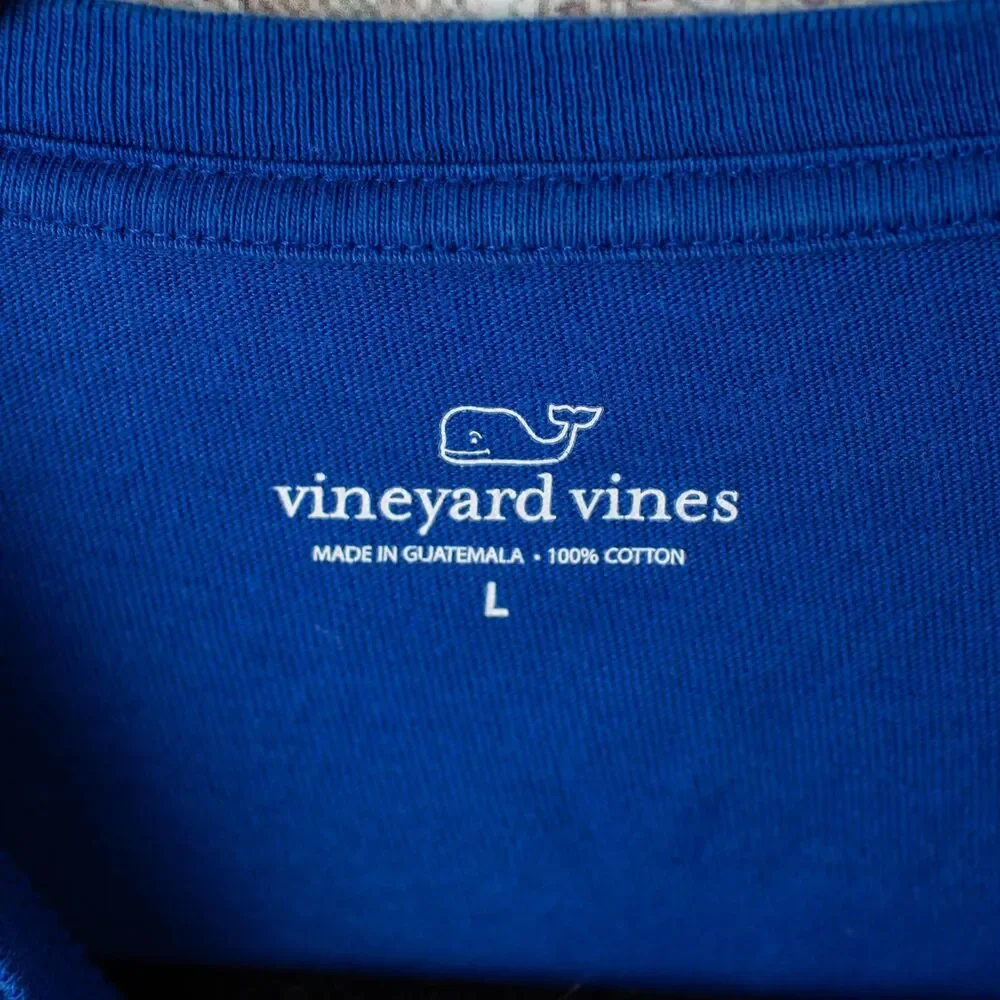 Vineyard Vines Youth Large Blue Tropical Whale Graphic Pocket T-Shirt Cotton